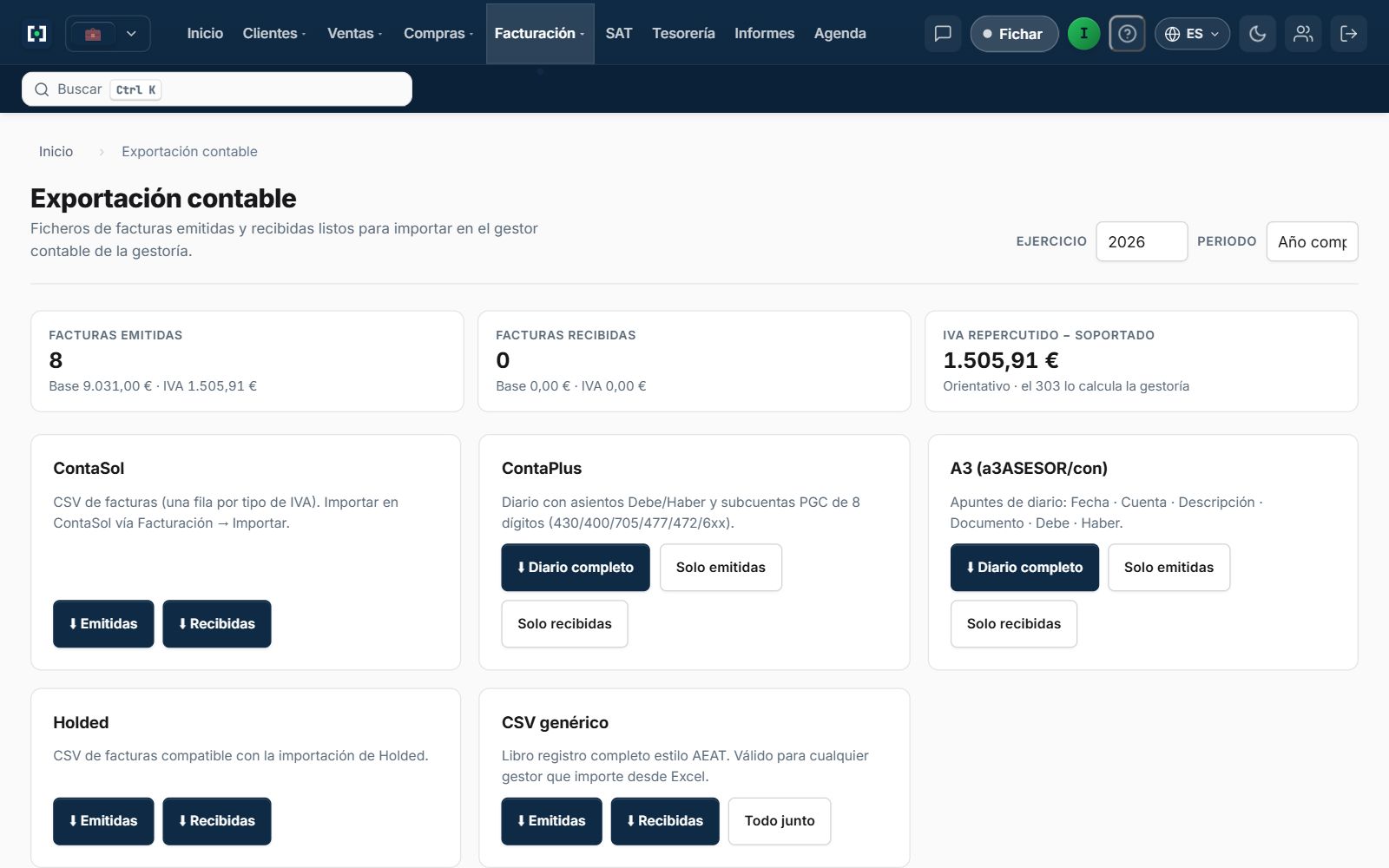 Exportación contable · IG One