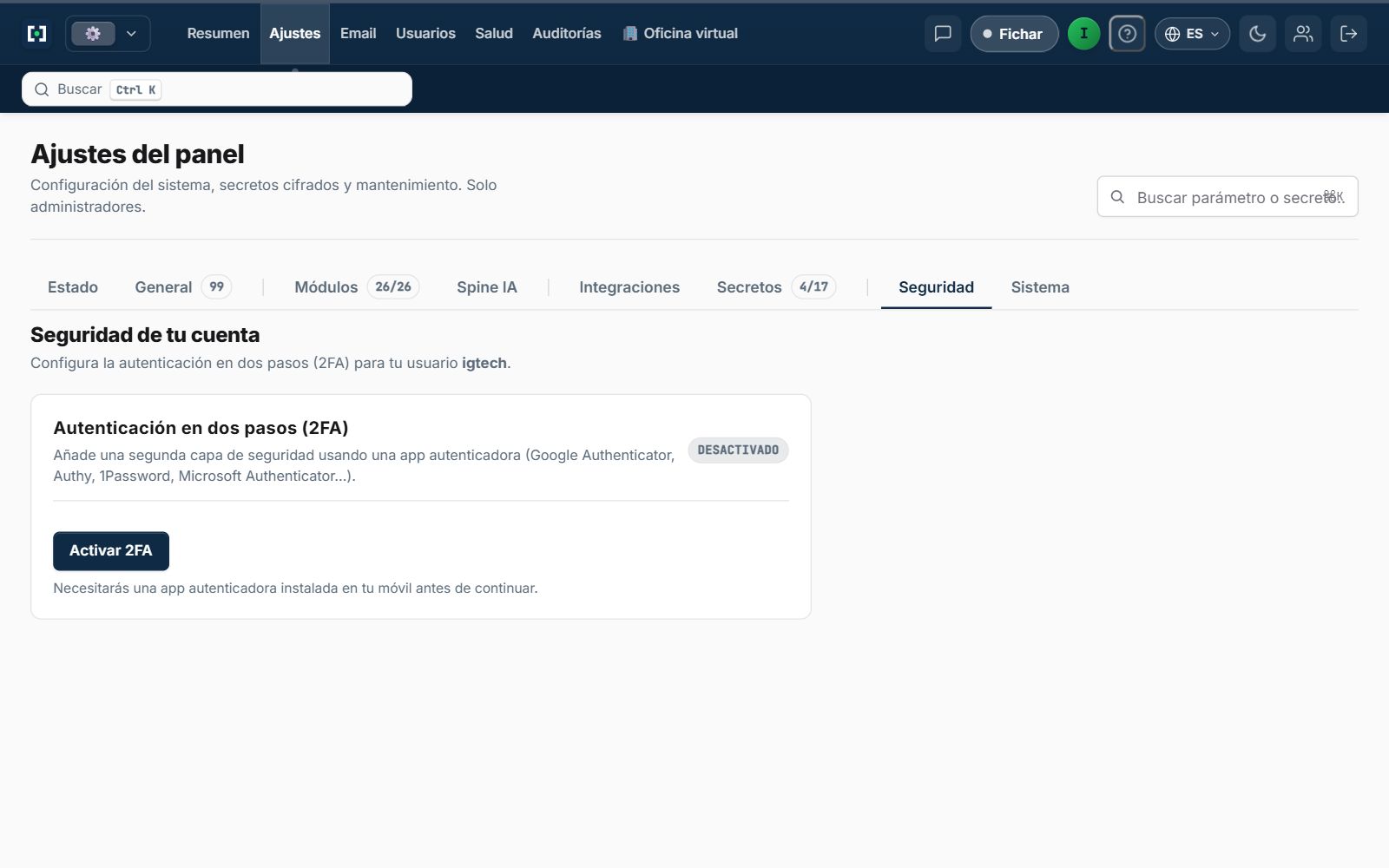 Seguridad con doble factor · IG One